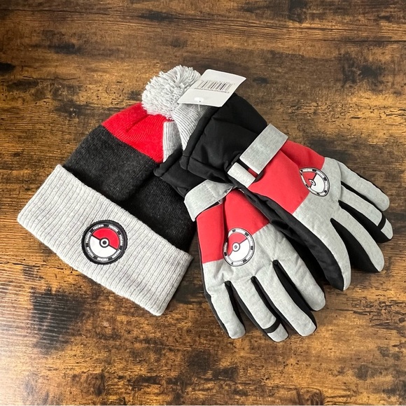 NWT Pokémon knit pom pom beanie hat and insulated glove set, Adult O/S. - Picture 1 of 11